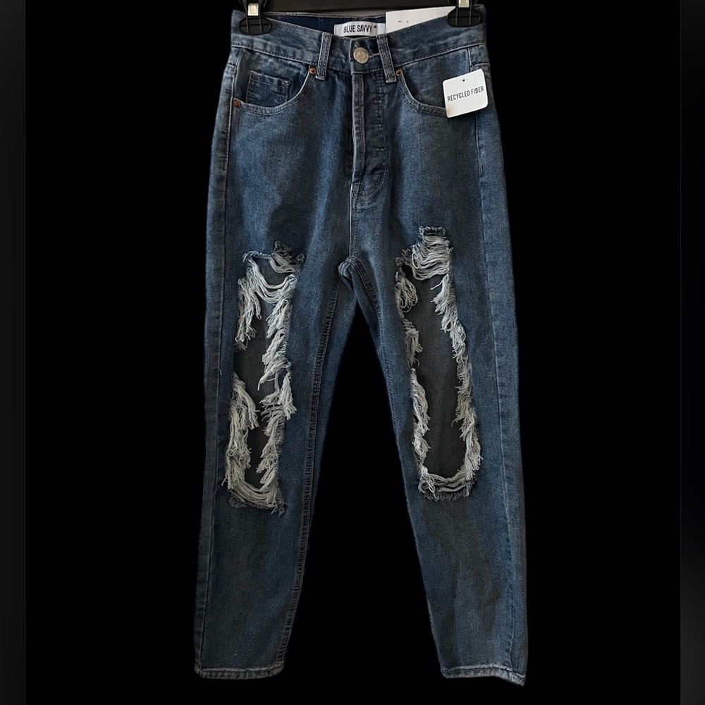 blue savvy high wasted ripped jeans